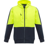 SYZMIK ZT485 MENS HIVIS FULL ZIP HOODIE-HOODIE-BOOTS CLOTHES SAFETY-YELLOW/NAVY-SML-BOOTS CLOTHES SAFETY