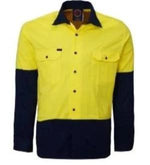 RITEMATE RM1050 OPEN FRONT 2 TONE HI VIS L/S SHIRT-HI VIS WORK SHIRTS-BOOTS CLOTHES SAFETY-YELLOW/NAVY-SML-BOOTS CLOTHES SAFETY