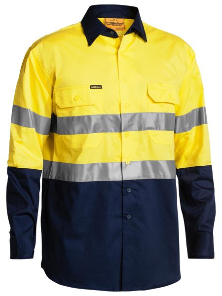 Bisley Taped Hi Vis Cool Lightweight Shirt BS6696T-HI VIS WORK SHIRTS-BOOTS CLOTHES SAFETY-XS-Yellow/Navy-BOOTS CLOTHES SAFETY