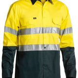 Bisley Taped Hi Vis Cool Lightweight Shirt BS6696T-HI VIS WORK SHIRTS-BOOTS CLOTHES SAFETY-XS-Yellow/Bottle-BOOTS CLOTHES SAFETY