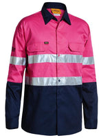 Bisley Taped Hi Vis Cool Lightweight Shirt BS6696T-HI VIS WORK SHIRTS-BOOTS CLOTHES SAFETY-XS-Pink/Navy-BOOTS CLOTHES SAFETY