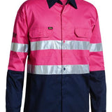 Bisley Taped Hi Vis Cool Lightweight Shirt BS6696T-HI VIS WORK SHIRTS-BOOTS CLOTHES SAFETY-XS-Pink/Navy-BOOTS CLOTHES SAFETY