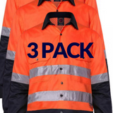RITEMATE RM107V2R VENTED OPEN FRONT L/W L/S TAPED SHIRT 3 PK-HI VIS WORK SHIRTS-BOOTS CLOTHES SAFETY-ORAN/NAVY-SML-BOOTS CLOTHES SAFETY