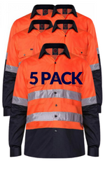 RITEMATE RM107V2R VENTED OPEN FRONT L/W L/S TAPED SHIRT 5PK-HI VIS WORK SHIRTS-BOOTS CLOTHES SAFETY-BOOTS CLOTHES SAFETY