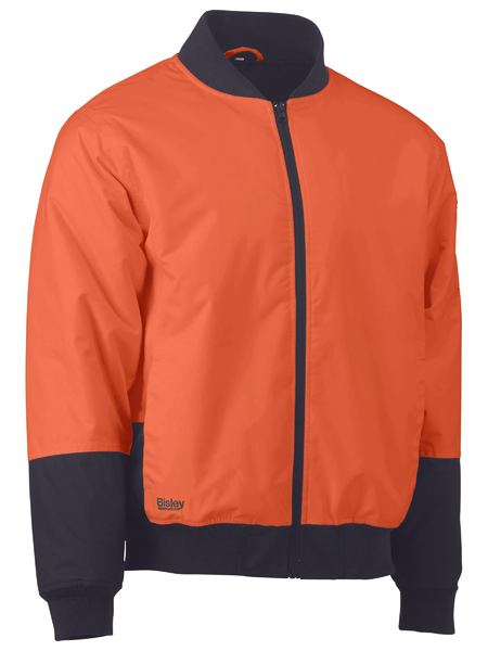 Bisley BJ6730 Two Tone Hi Vis Bomber Jacket-HIVIS JACKET-BOOTS CLOTHES SAFETY-ORAN/NAVY-SML-BOOTS CLOTHES SAFETY