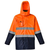 SYZMIK ZJ220 HIVIS 4 IN 1 WATERPROOF JACKET-HI VIS RAINWEAR-BOOTS CLOTHES SAFETY-ORAN/NAVY-SML-BOOTS CLOTHES SAFETY