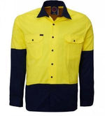RITEMATE RM107V2 HI VIS VENTED L/W L/S SHIRT-HI VIS WORK SHIRTS-BOOTS CLOTHES SAFETY-YELL/NAVY-SML-BOOTS CLOTHES SAFETY