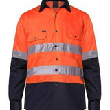 RITEMATE RM107V2R VENTED OPEN FRONT L/W L/S TAPED SHIRT-HI VIS WORK SHIRTS-BOOTS CLOTHES SAFETY-ORAN/NAVY-SML-BOOTS CLOTHES SAFETY