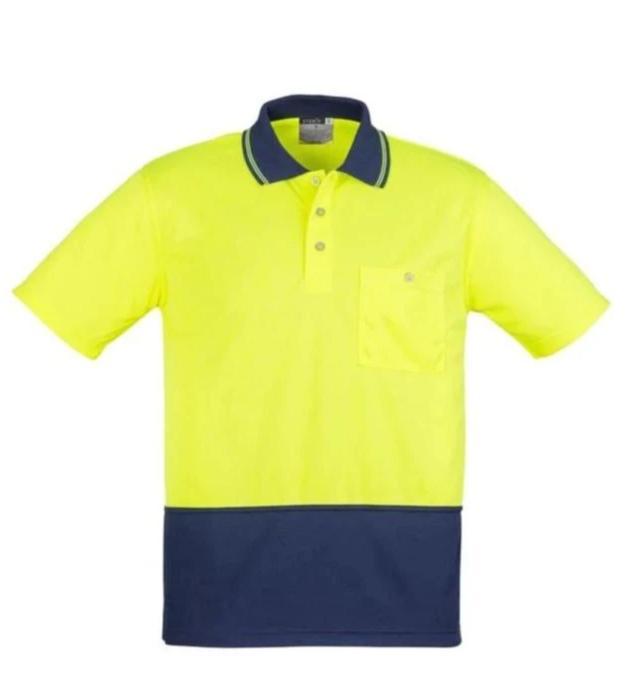 SYZMIK ZH231 UNISEX HI VIS 2 TONE POLO S/S-HI VIS POLO-BOOTS CLOTHES SAFETY-YELLOW/NAVY-SML-BOOTS CLOTHES SAFETY