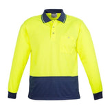 SYZMIK ZH232 UNISEX HI VIS 2 TONE POLO L/S-HI VIS POLO-BOOTS CLOTHES SAFETY-YELLOW/NAVY-SML-BOOTS CLOTHES SAFETY