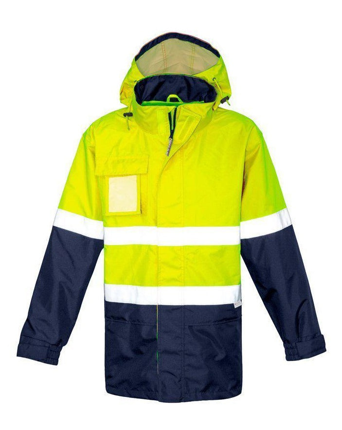 SYZMIK ZJ357 ULTRA LIGHT WATERPROOF JACKET-HI VIS RAINWEAR-BOOTS CLOTHES SAFETY-YELLOW/NAVY-SML-BOOTS CLOTHES SAFETY